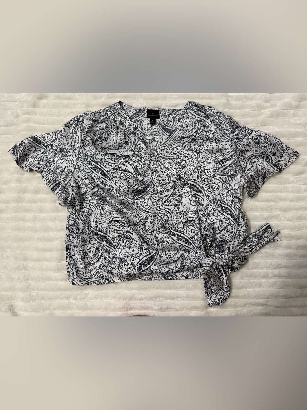 Worthington Black & White Paisley Wrap-Style Top